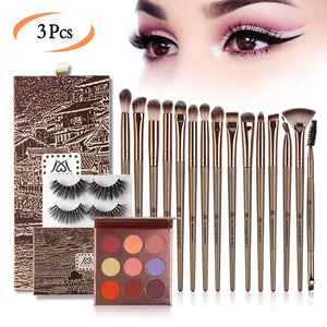 2019 New Beauty Make up Set With 15 pcs Makeup Brush Eyeshadow Palette Matte Glitter Eye Shadow False Eyelashes Makeup Kit