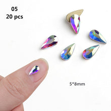 Load image into Gallery viewer, 20 pcs Crystal AB Teardrop Nail Crystals Stones Drop Shape Flat Back Rhinestones For Glass 3D Nails Design Art Decorations