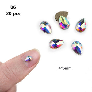 20 pcs Crystal AB Teardrop Nail Crystals Stones Drop Shape Flat Back Rhinestones For Glass 3D Nails Design Art Decorations