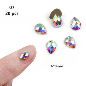 20 pcs Crystal AB Teardrop Nail Crystals Stones Drop Shape Flat Back Rhinestones For Glass 3D Nails Design Art Decorations
